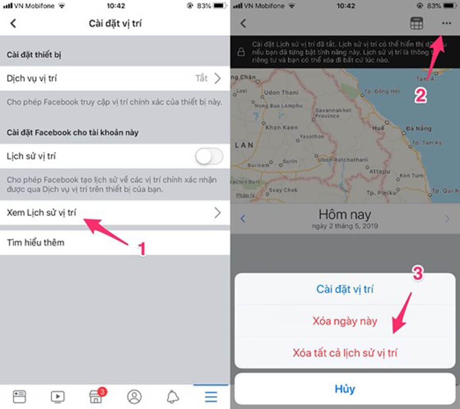 Xóa dữ liệu vị trí trước đó