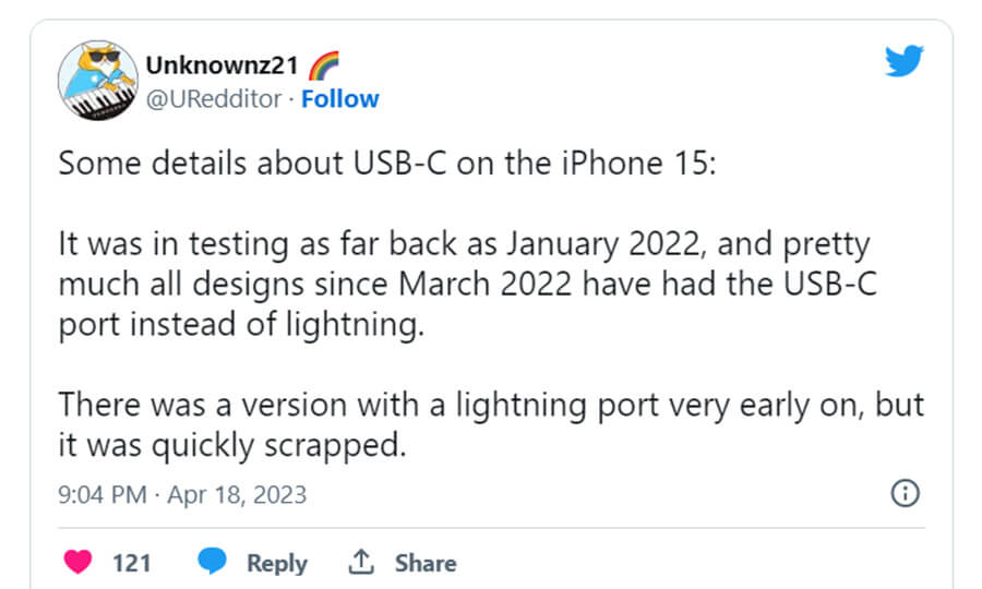 Apple được cho là đã thử nghiệm cổng USB-C trên iPhone 15 từ năm ngoái Apple được cho là đã thử nghiệm cổng USB-C trên iPhone 15 từ năm ngoái