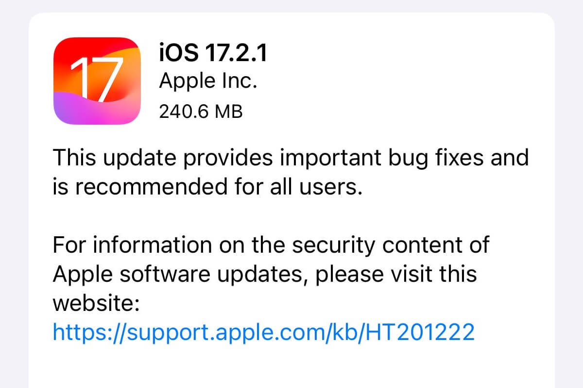 Apple bất ngờ phát hành iOS 17.2.1, sửa nhiều lỗi quan trọng