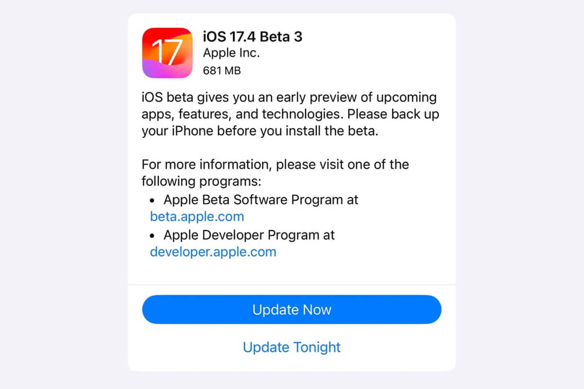 Apple bất ngờ tung ra iOS 17.4 và iPadOS 17.4 beta 3 cho các nhà phát triển Apple bất ngờ tung ra iOS 17.4 và iPadOS 17.4 beta 3 cho các nhà phát triển
