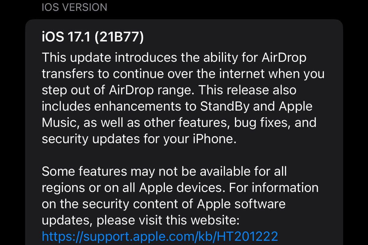 Apple ra mắt iOS 17.1 RC 2: Cải tiến AirDrop, khắc phục lỗi nhỏ - Hình 2 Apple ra mắt iOS 17.1 RC 2: Cải tiến AirDrop, khắc phục lỗi nhỏ - Hình 2