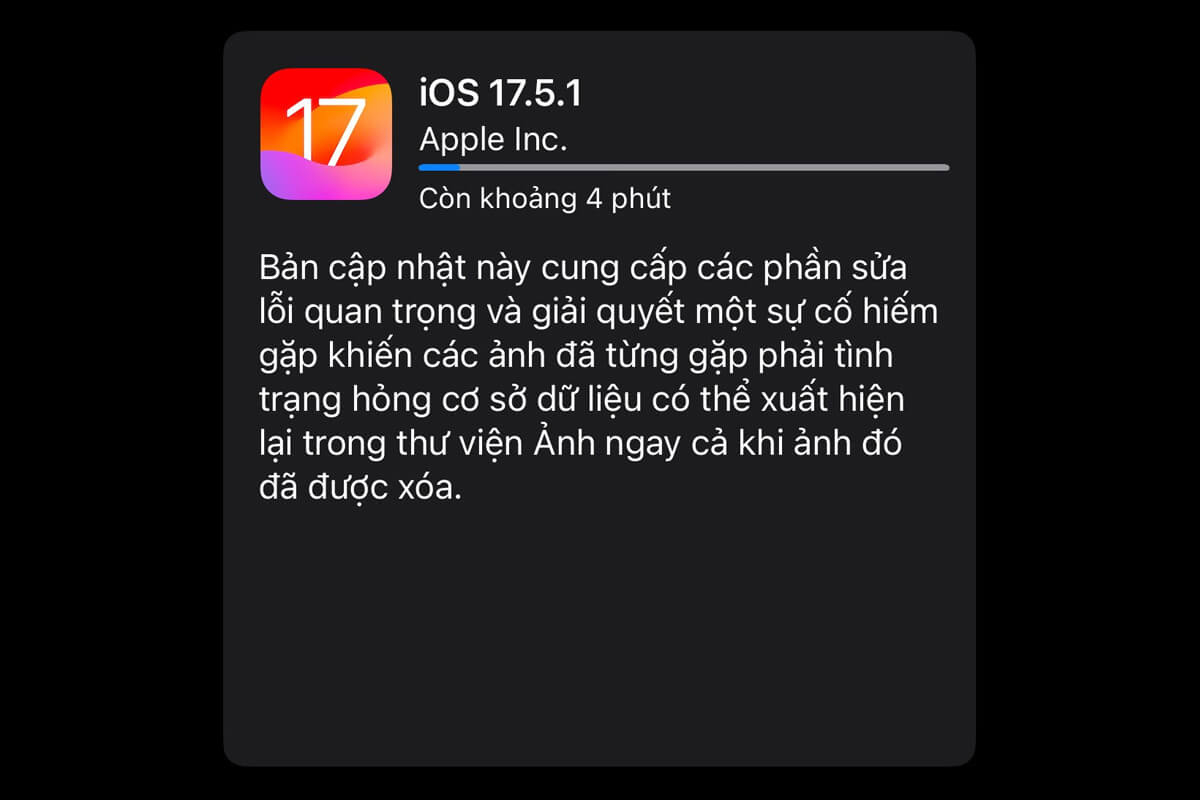 Apple phát hành iOS và iPadOS 17.5.1, sửa lỗi khiến ảnh đã xóa quay trở lại Apple phát hành iOS 17.5.1