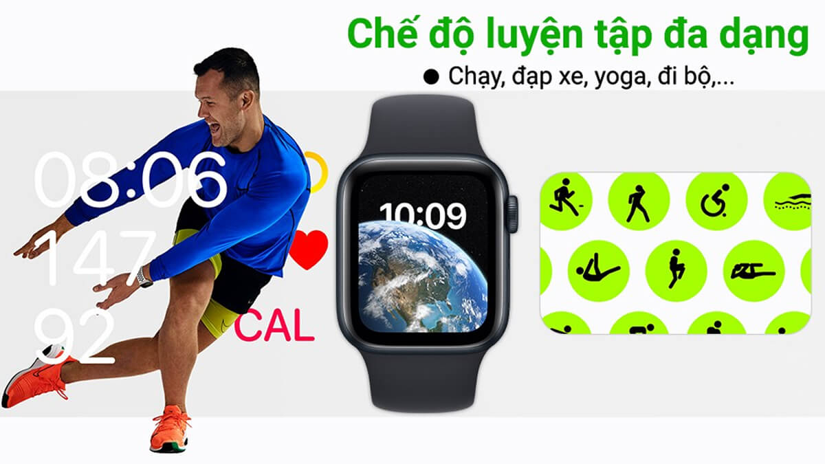 Đồng hồ thông minh Apple Watch SE 2022 GPS 40mm - Đa dạng các bài tập thể thao