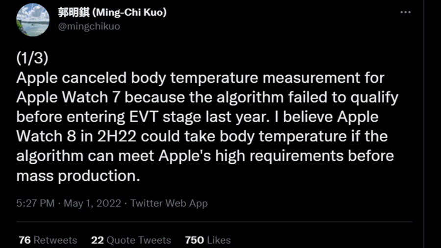 Apple Watch Series 8 có thể sẽ được trang bị cảm biến nhiệt độ cơ thể