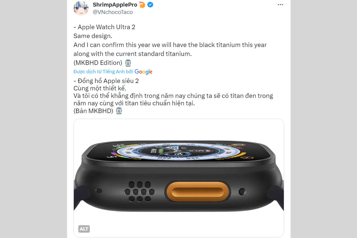 Apple Watch Ultra thế hệ 2 sẽ có thêm phiên bản màu đen Titanium cực sang - Hình 1 Apple Watch Ultra thế hệ 2 sẽ có thêm phiên bản màu đen Titanium cực sang - Hình 1