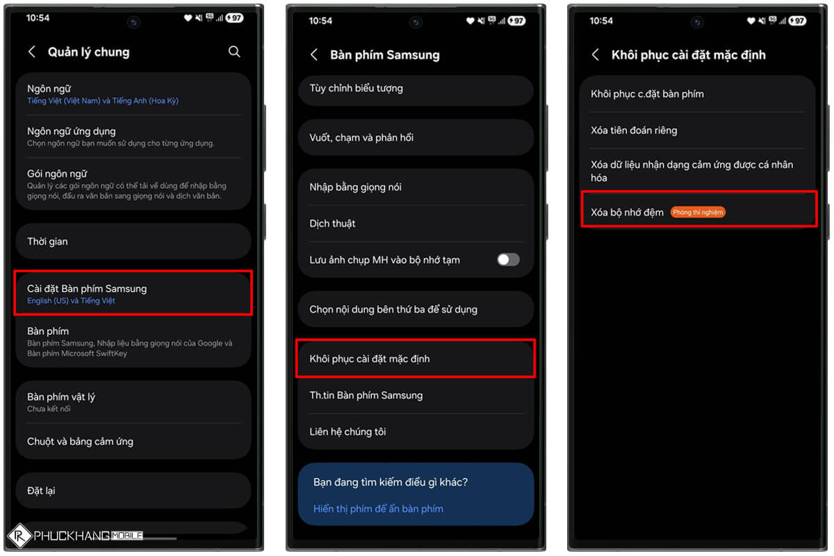 Xóa bộ nhớ đệm bàn phím Samsung