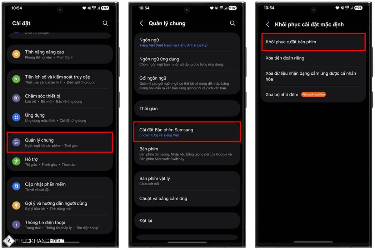 Đặt lại toàn bộ cấu hình bàn phím Samsung