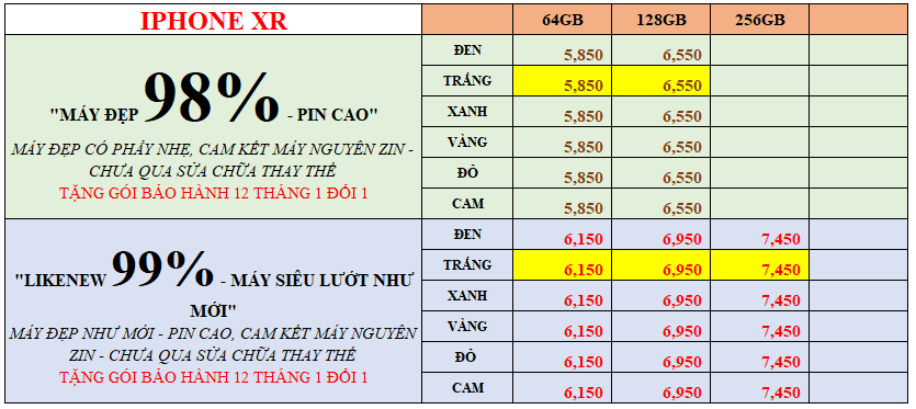 Bảng giá iPhone XR Phúc Khang Mobile