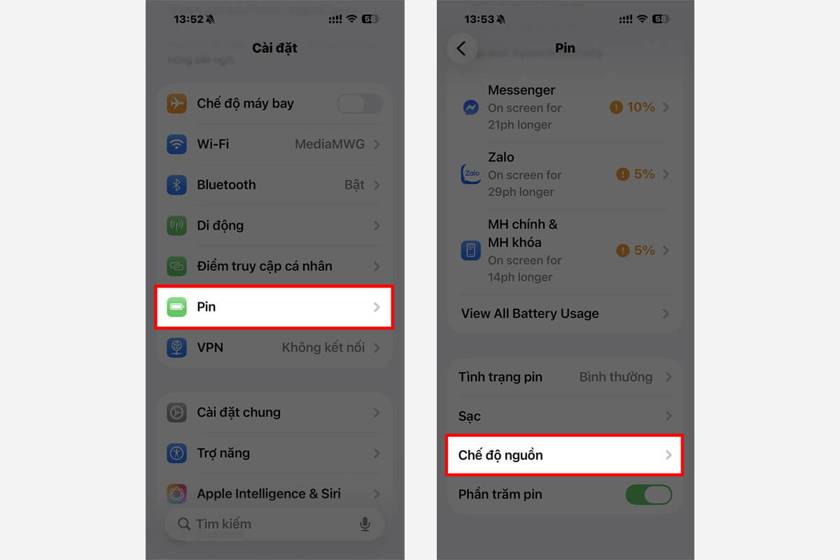 Bật Low Power Mode trên iOS 26