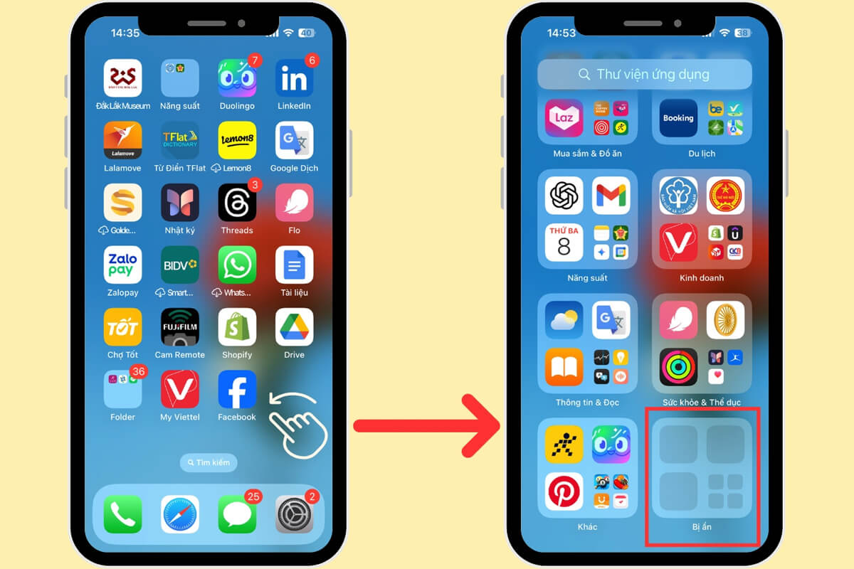 Cách ẩn và khóa ứng dụng trên iPhone, giải pháp bảo mật hiệu quả 2025 - Hình 3 Cách ẩn ứng dụng trên iPhone - Hình 3