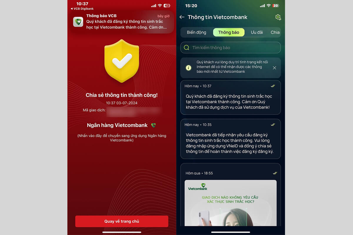 Cách xác thực sinh trắc học ngân hàng mà không cần quét NFC CCCD - Hình 4 Cách cập nhật sinh trắc học ngân hàng bằng VNeID - Hình 4