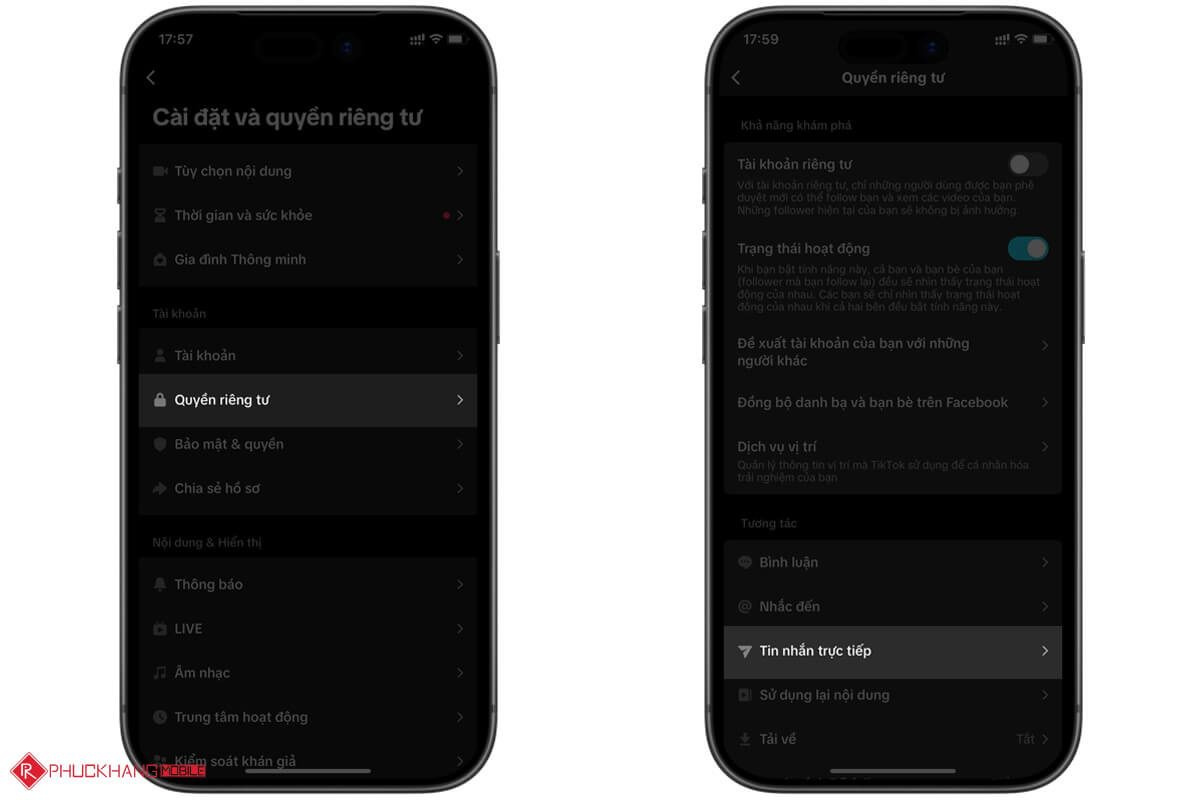 Chặn tin nhắn TikTok