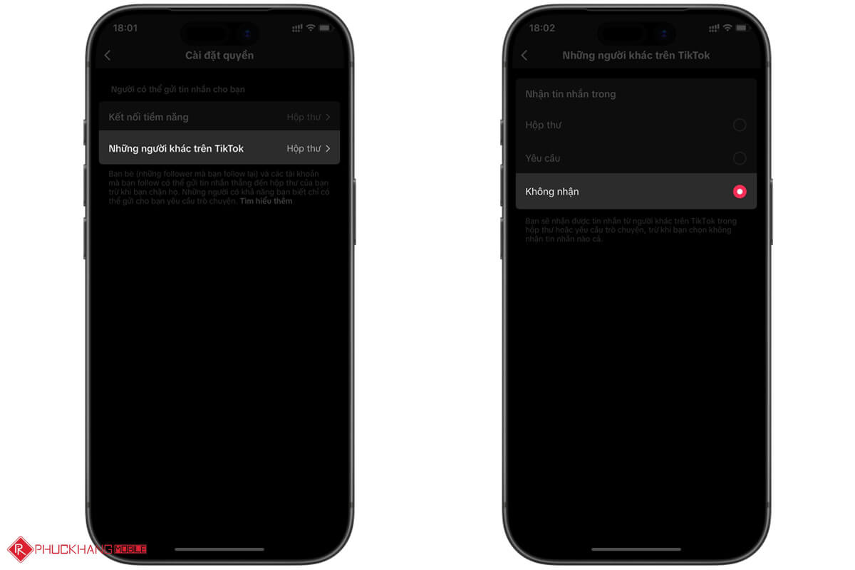 Tắt tin nhắn từ người lạ TikTok