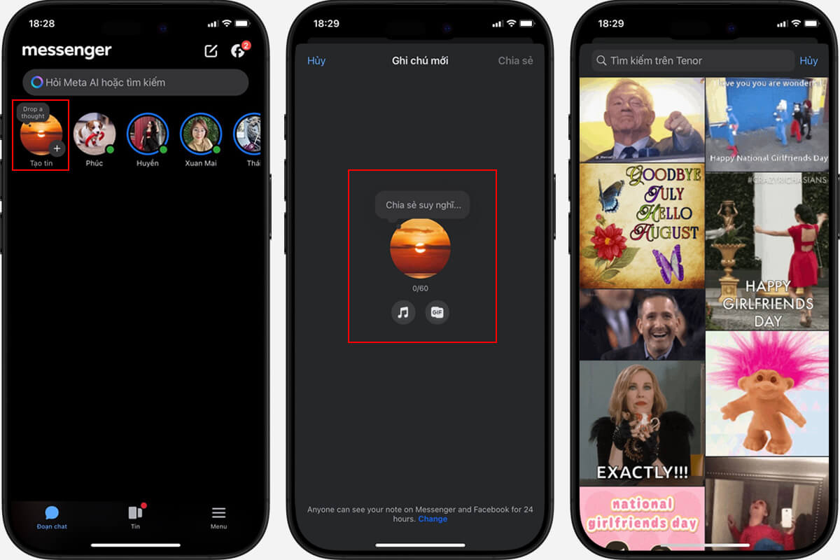Tính năng ghi chú trên ứng dụng Messenger ghi chú Messenger