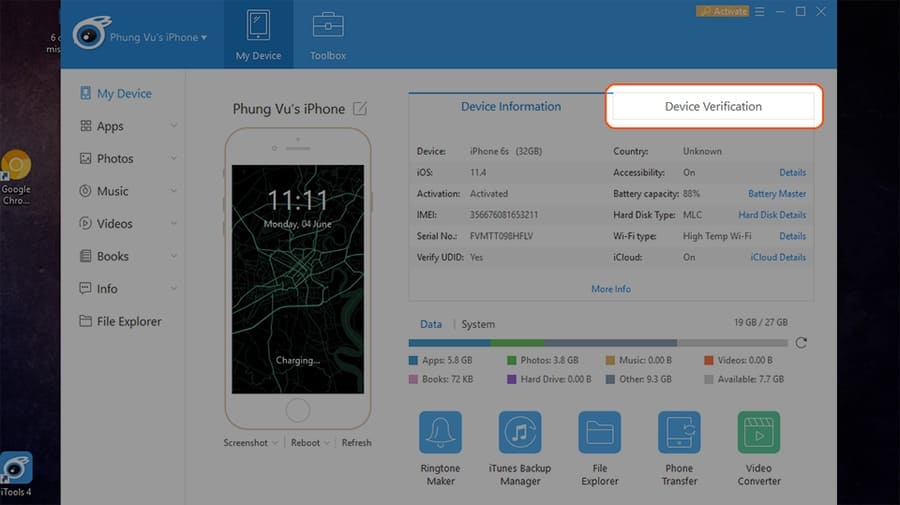 Chuyển sang mục "Device Verification". Chuyển sang mục "Device Verification".