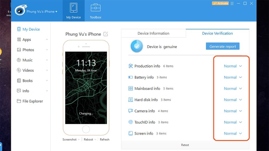 Mục nào hiển thị "Normal" thì linh kiện tốt và chưa bị sửa chữa thay thế. Mục nào hiển thị "Normal" thì linh kiện tốt và chưa bị sửa chữa thay thế.