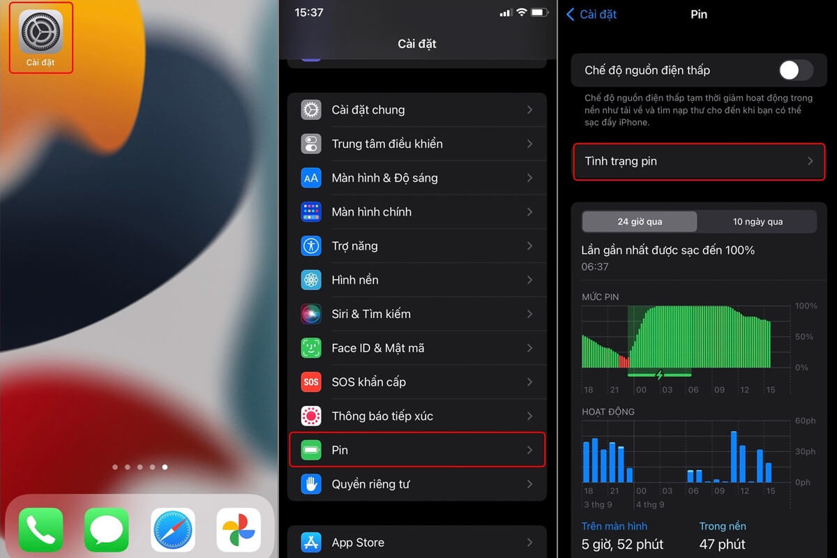 Cách kiểm tra iPhone đã ép kính, thay pin