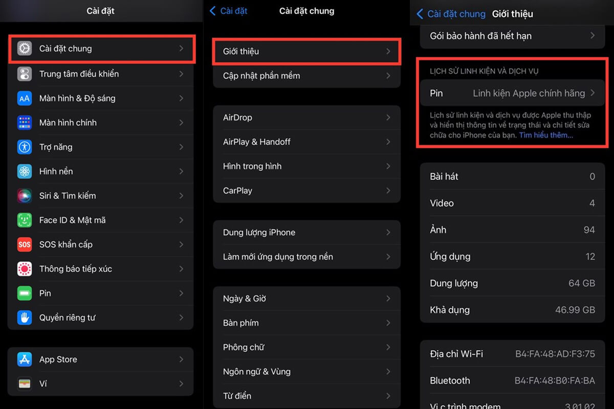 Cách kiểm tra iPhone đã ép kính, thay pin