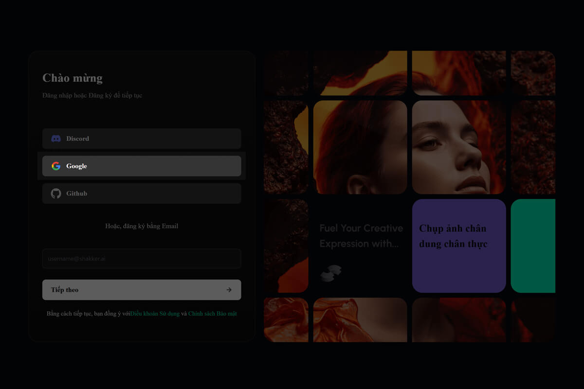 Giao diện đăng ký Shakker AI trên máy tính đăng ký Shakker AI