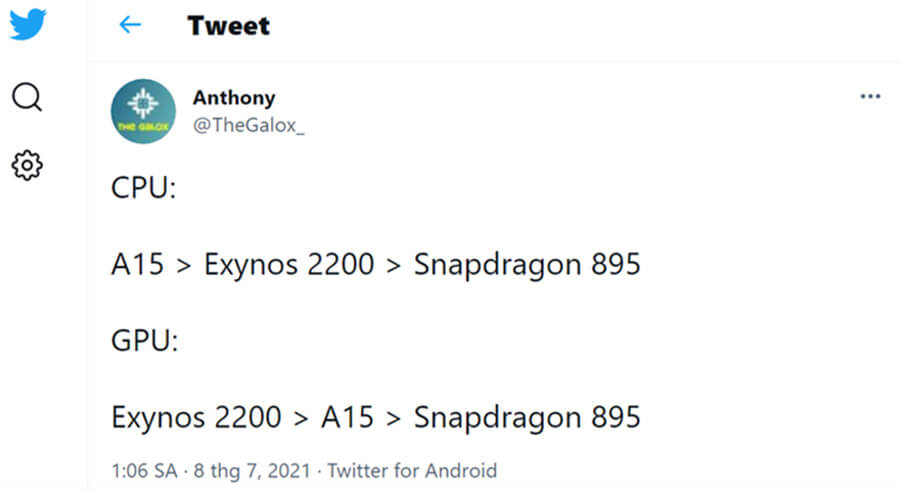 Chip Exynos 2200 mạnh mẽ hơn Snapdragon 895, khả năng xử lý đồ họa tốt hơn Apple A15 Bionic