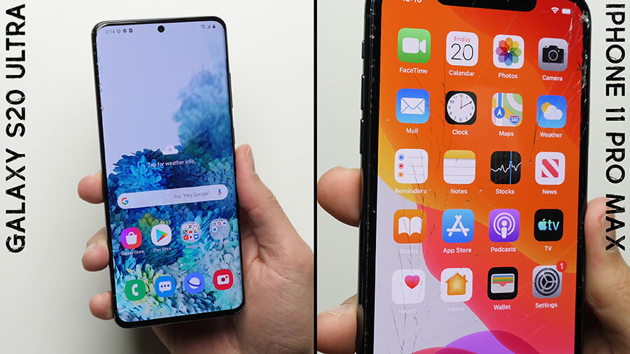 Đọ độ bền Samsung Galaxy S20 Ultra và iPhone 11 Pro Max với thử nghiệm thả rơi - Hình 2 Đọ độ bền Samsung Galaxy S20 Ultra và iPhone 11 Pro Max với thử nghiệm thả rơi - Hình 2
