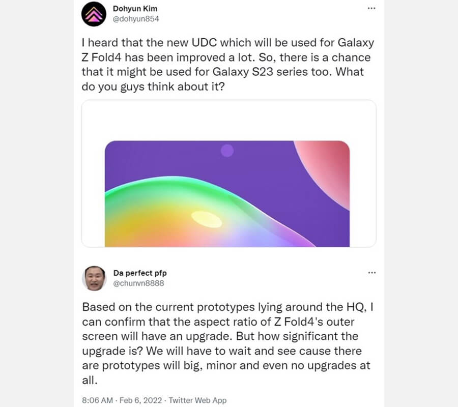 Galaxy Z Fold4 sẽ có màn hình ngoài mới, camera ẩn được cải thiện đáng kể so với Z Fold3 Galaxy Z Fold4 sẽ có màn hình ngoài mới, camera ẩn được cải thiện đáng kể so với Z Fold3