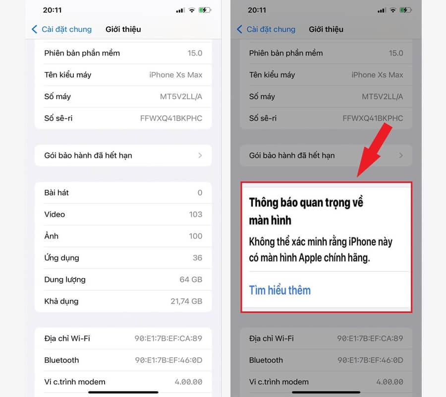 Hướng dẫn kiểm tra màn hình iPhone đã thay hay chưa trên iOS 15 - Hình 2 Hướng dẫn kiểm tra màn hình iPhone đã thay hay chưa trên iOS 15 - Hình 2