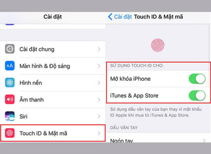 Bật tắt lại tính năng Touch ID