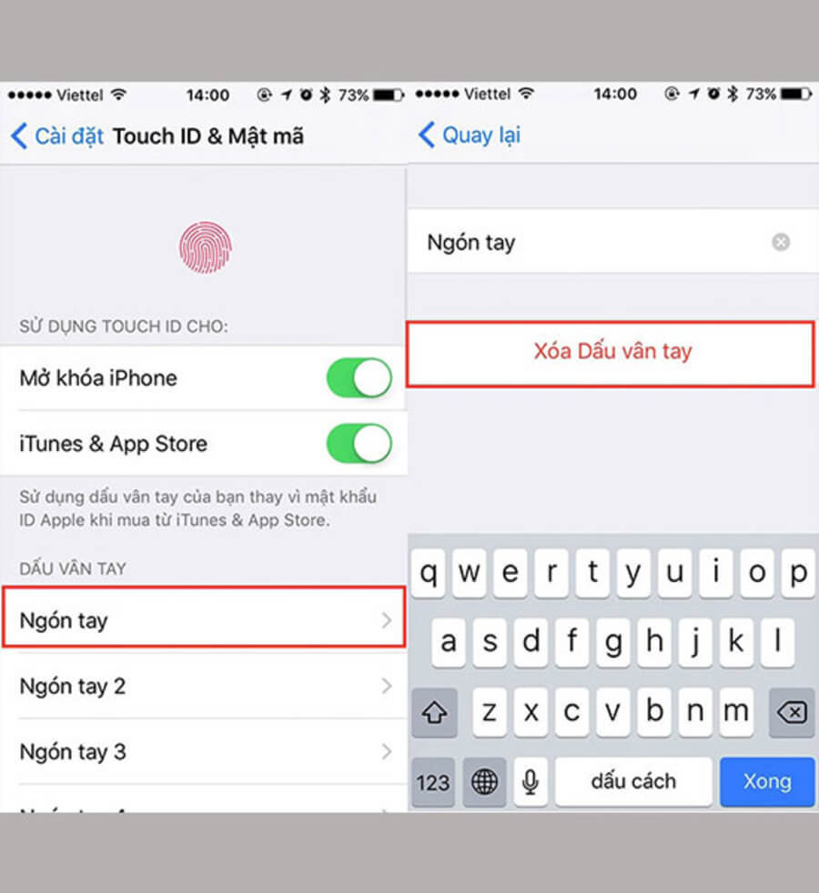 Xoá và thiết lập lại vân tay