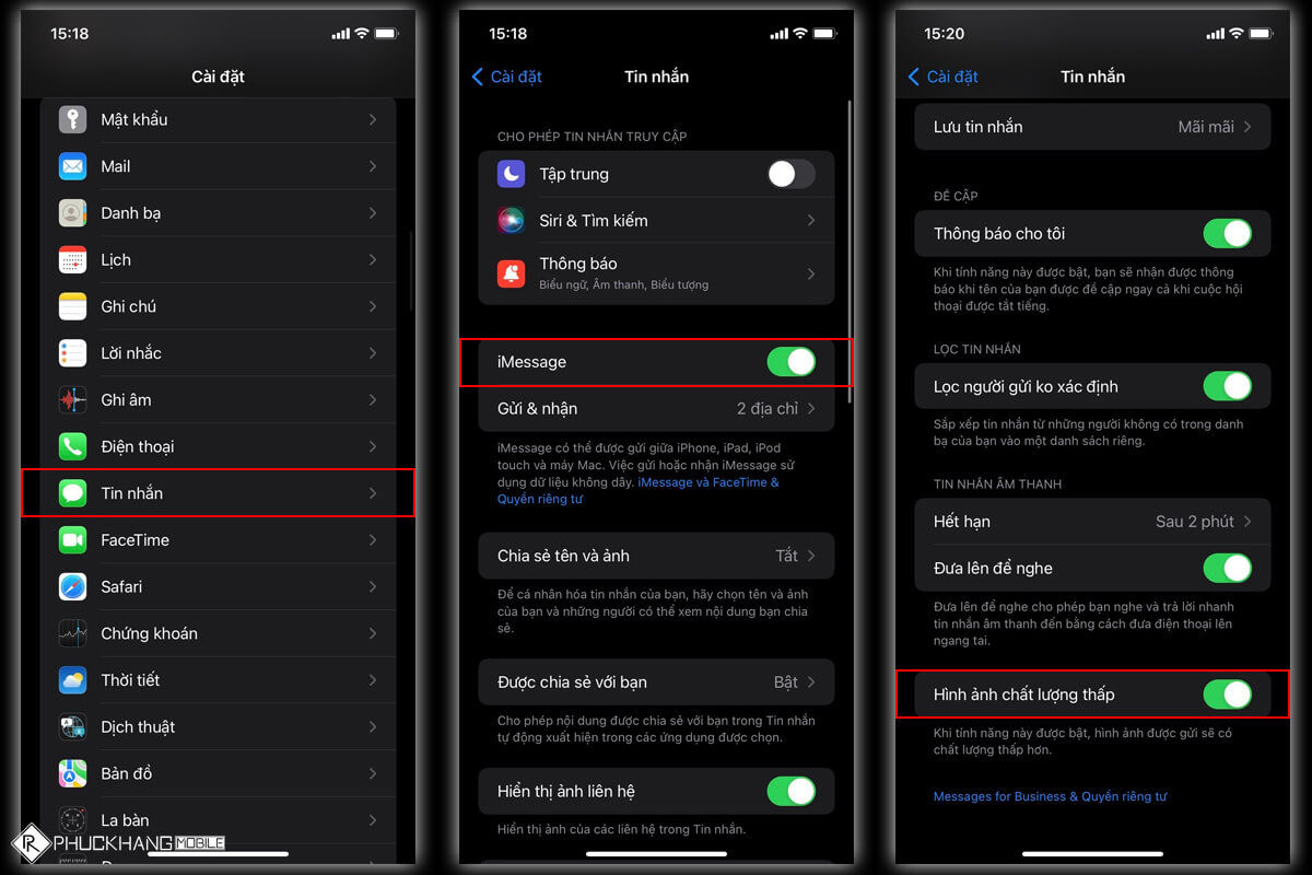 Tiết kiệm dung lượng di động iMessage