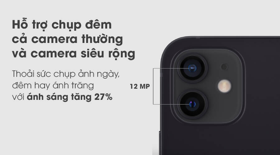 Hỗ trợ chụp đêm trên cả camera thường và camera siêu rộng | iPhone 12 Mini 64GB.