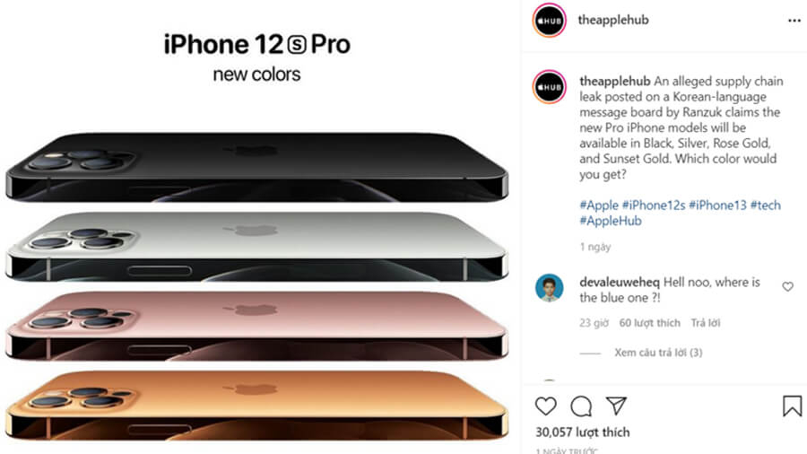 iPhone 13 Pro (iPhone 12s Pro) lộ diện các tùy chọn màu sắc