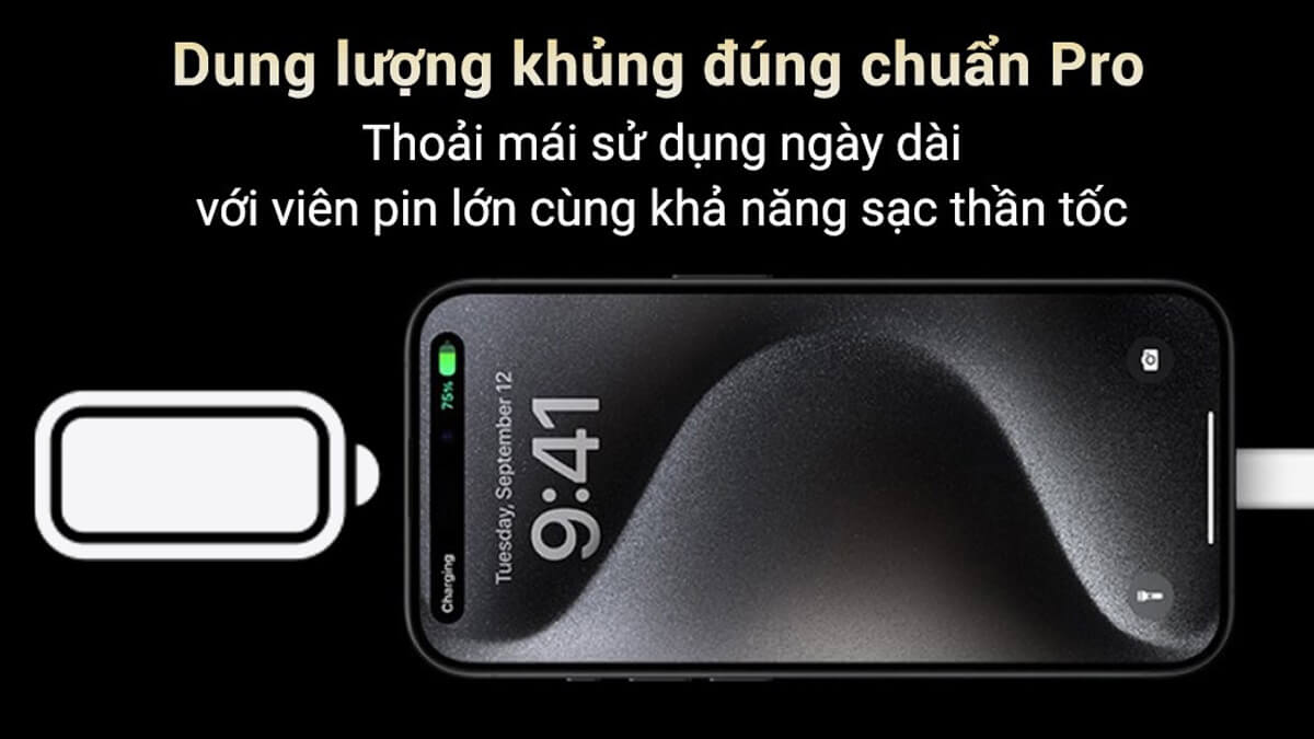 iPhone 15 Pro 256GB Quốc Tế - Dung lượng pin