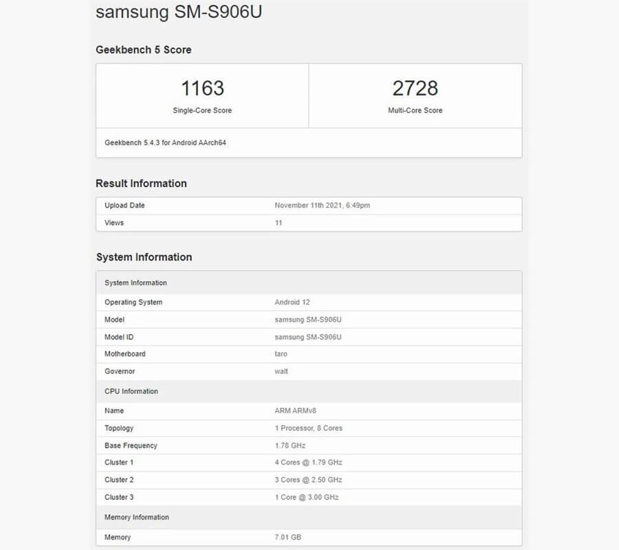 Lộ điểm hiệu năng Galaxy S22+ dùng chip Snapdragon trên Geekbench