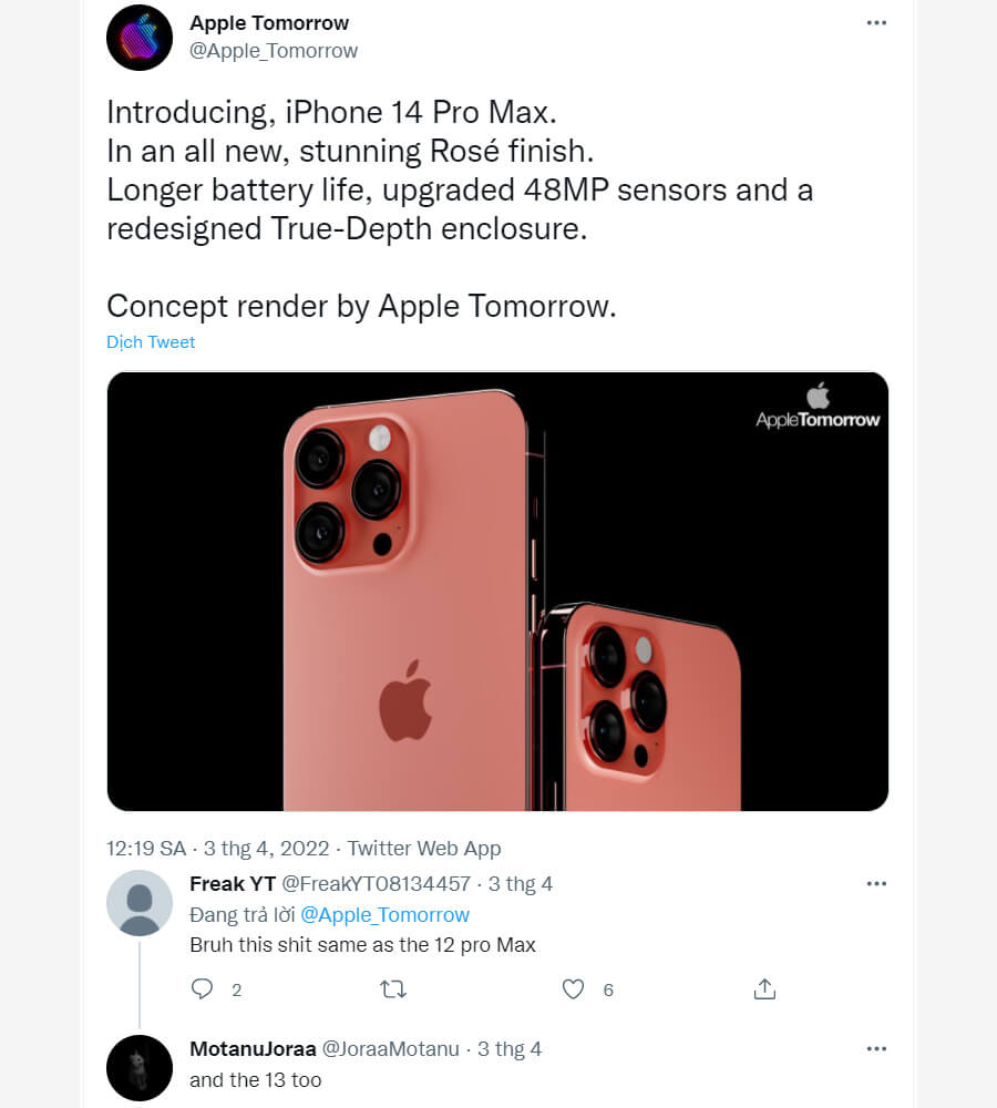 Lộ diện iPhone 14 Pro Max màu hồng 