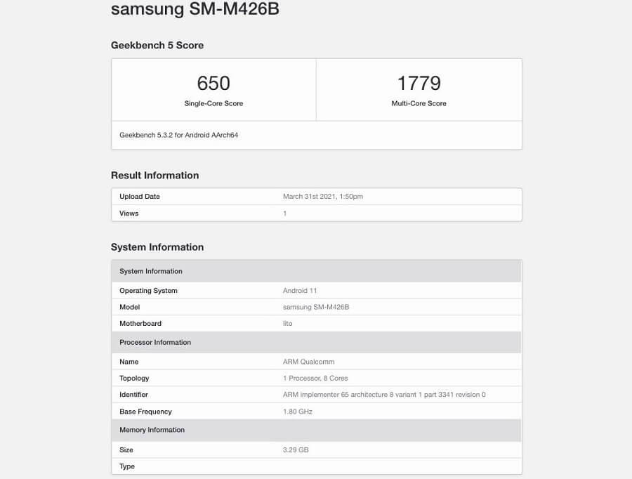 Lộ điện Samsung Galaxy M42 5G: Dùng chip Snapdragon 750G, chạy Android 11, pin 6.000mAh Lộ điện Samsung Galaxy M42 5G: Dùng chip Snapdragon 750G, chạy Android 11, pin 6.000mAh