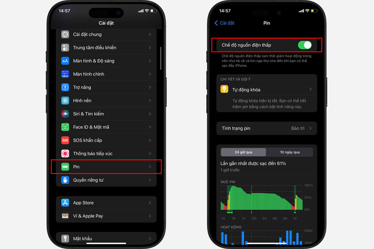 Cài đặt bật chế độ tiết kiệm pin giúp kéo dài thời lượng sử dụng Bật chế độ tiết kiệm pin iPhone