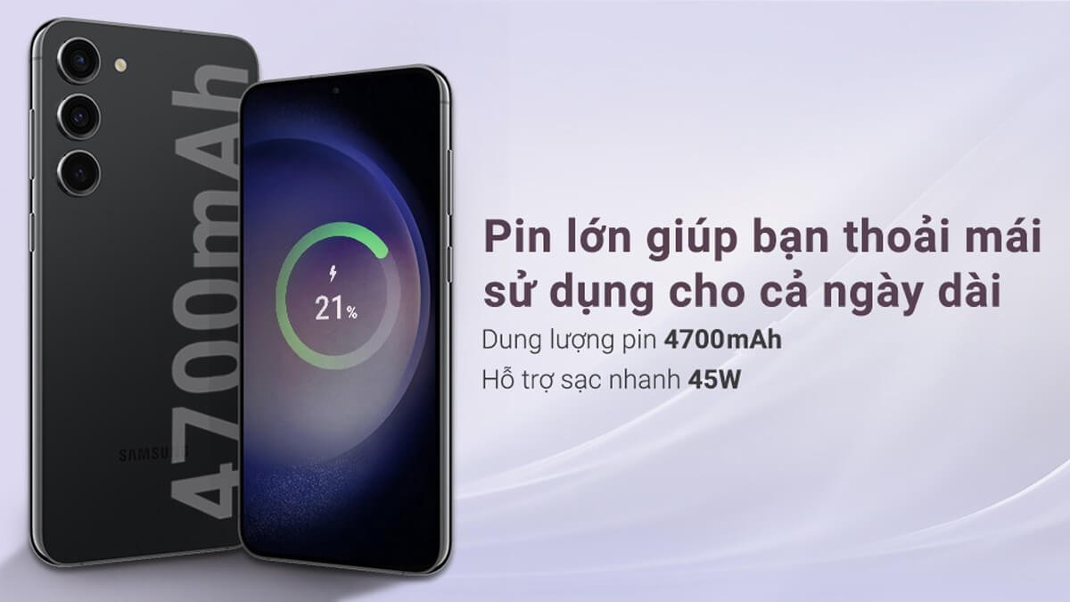 Galaxy S23+ cũ pin 4700mAh, sạc nhanh 45W tiện lợi Dung lượng pin Samsung Galaxy S23 Plus cũ 4700mAh