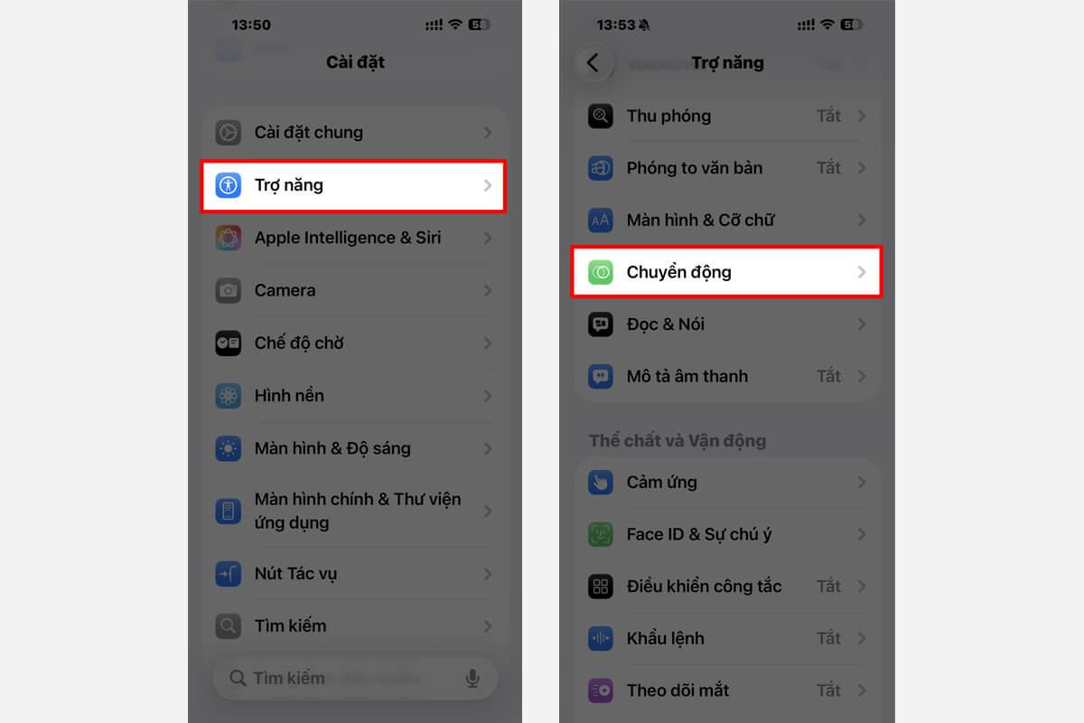 Tắt hiệu ứng chuyển động trên iOS 26