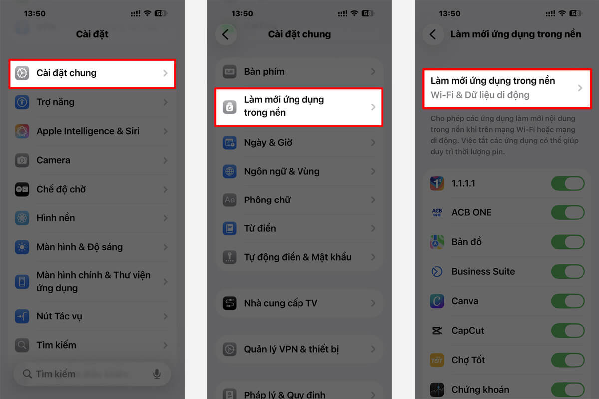 Tắt làm mới ứng dụng nền trên iOS 26
