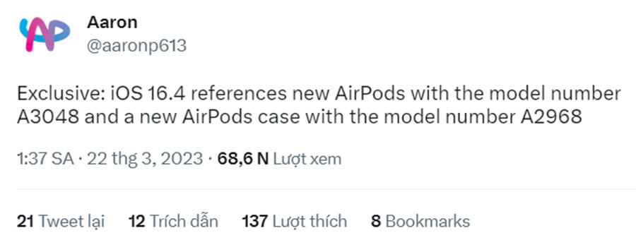 Lộ diện thông tin về mẫu AirPods hoàn toàn mới thông qua bản iOS beta - Hình 1