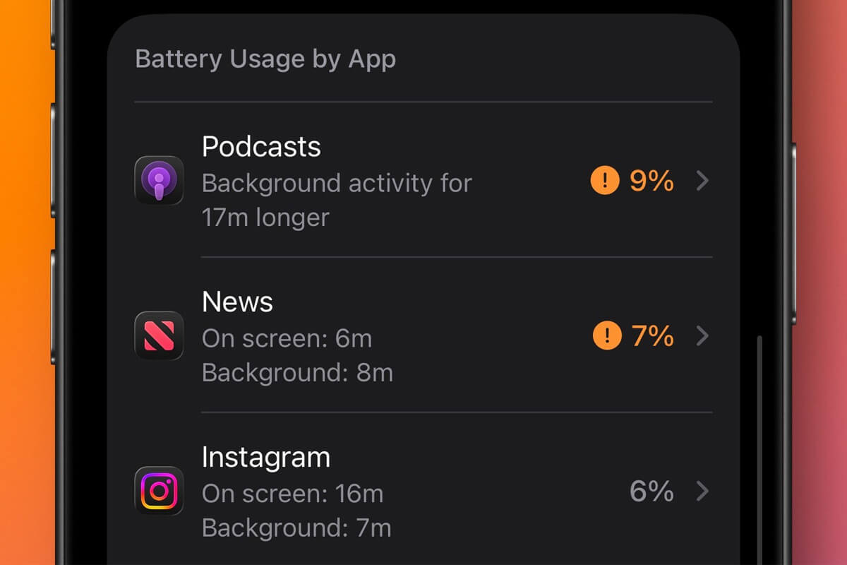 Giao diện quản lý pin trên iOS 26