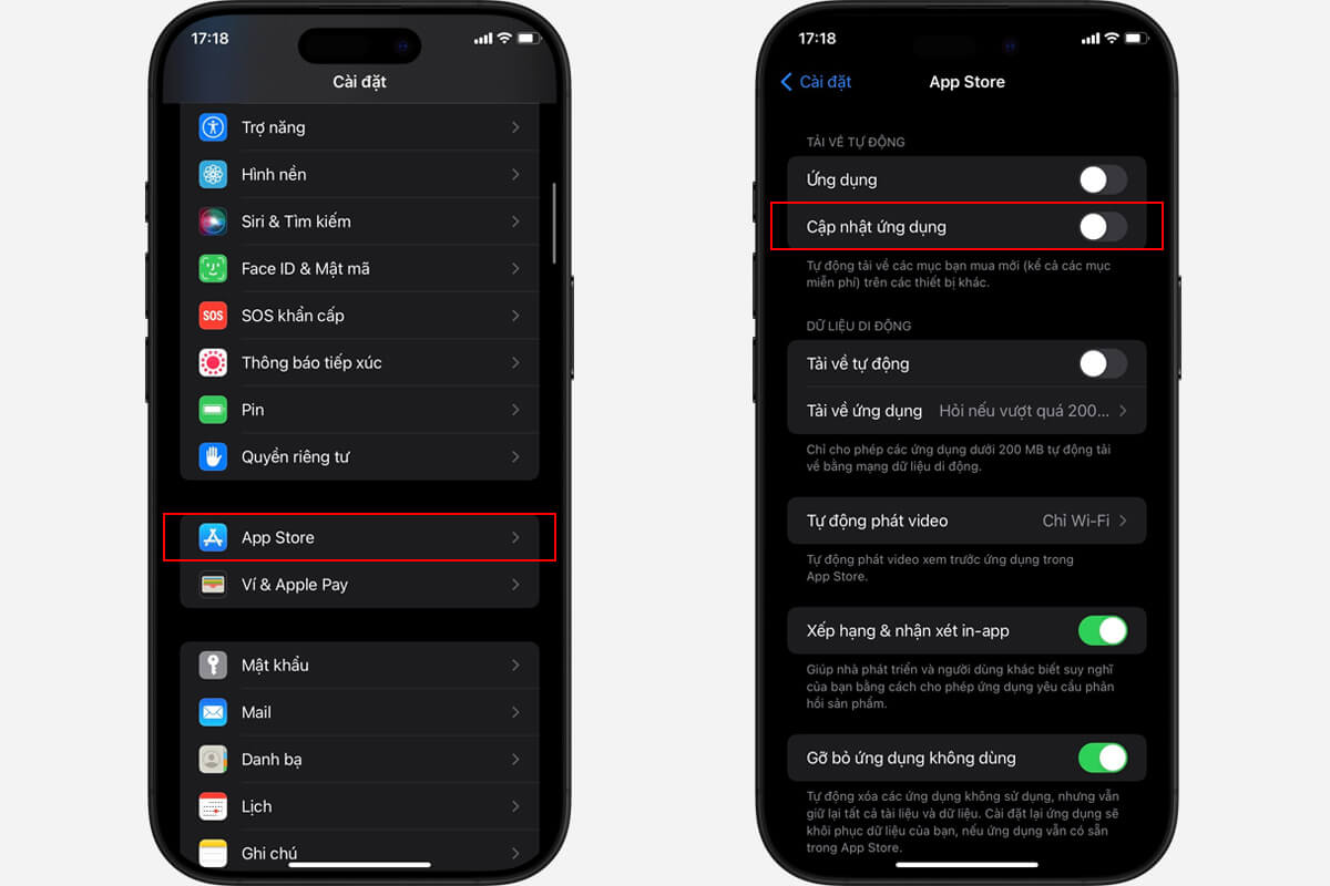 5 cách xóa bộ nhớ đệm iPhone hiệu quả - tăng tốc thiết bị ngay lập tức - Hình 4 Tắt cập nhật ứng dụng giúp tiết kiệm bộ nhớ